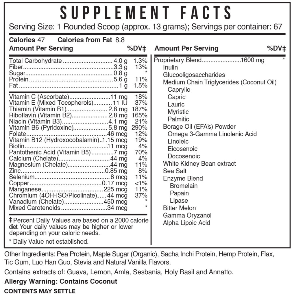 Metabo-Shake Vanilla Supplement Facts