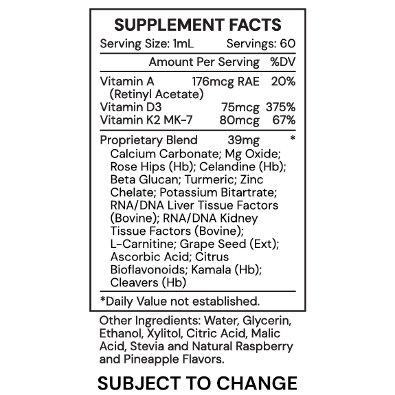 VITD3 LQ - Vitamin D3 + K2 Liquid Complex - supp facts F25 subject to change