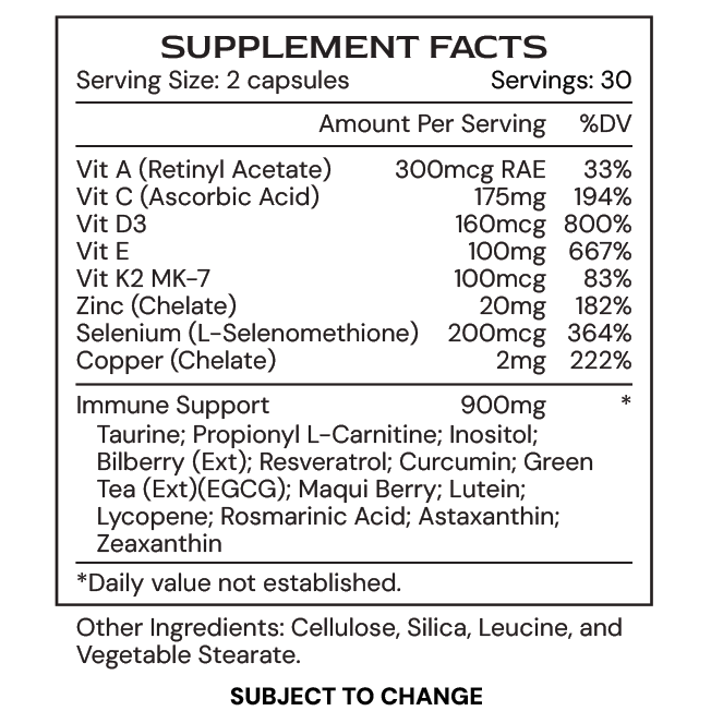ImmuneGenic - supplement facts G24 - subject to change