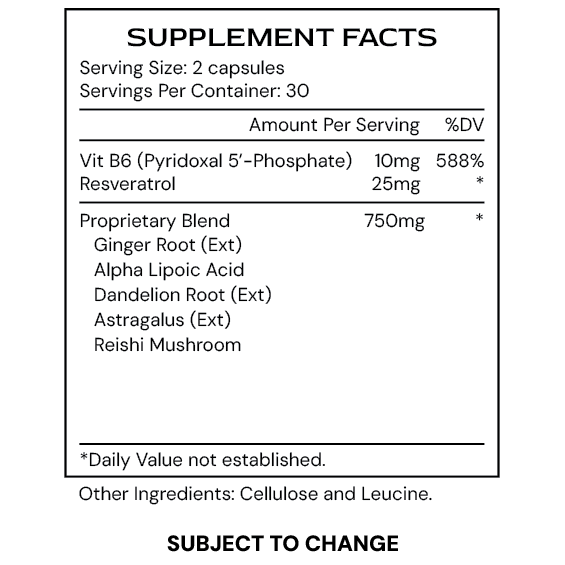LymphGenic - supplement facts F25 - subject to change