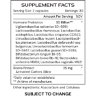 Hormone µBiomic - supplement facts - subject to change