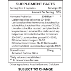 Hormone µBiomic - supplement facts - subject to change