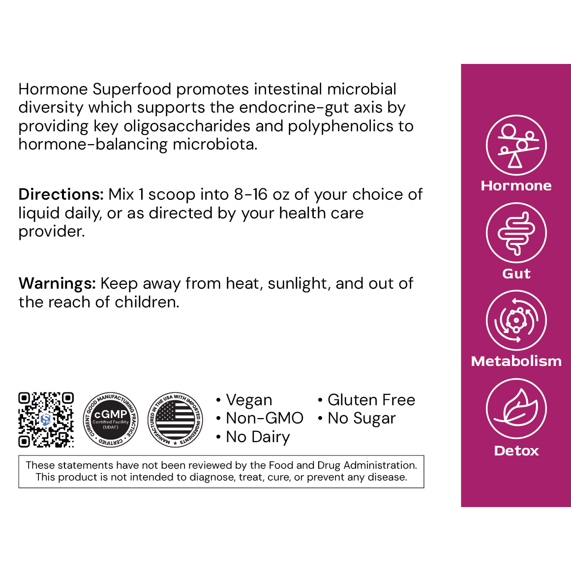 Hormone Superfood - label info - E/26A